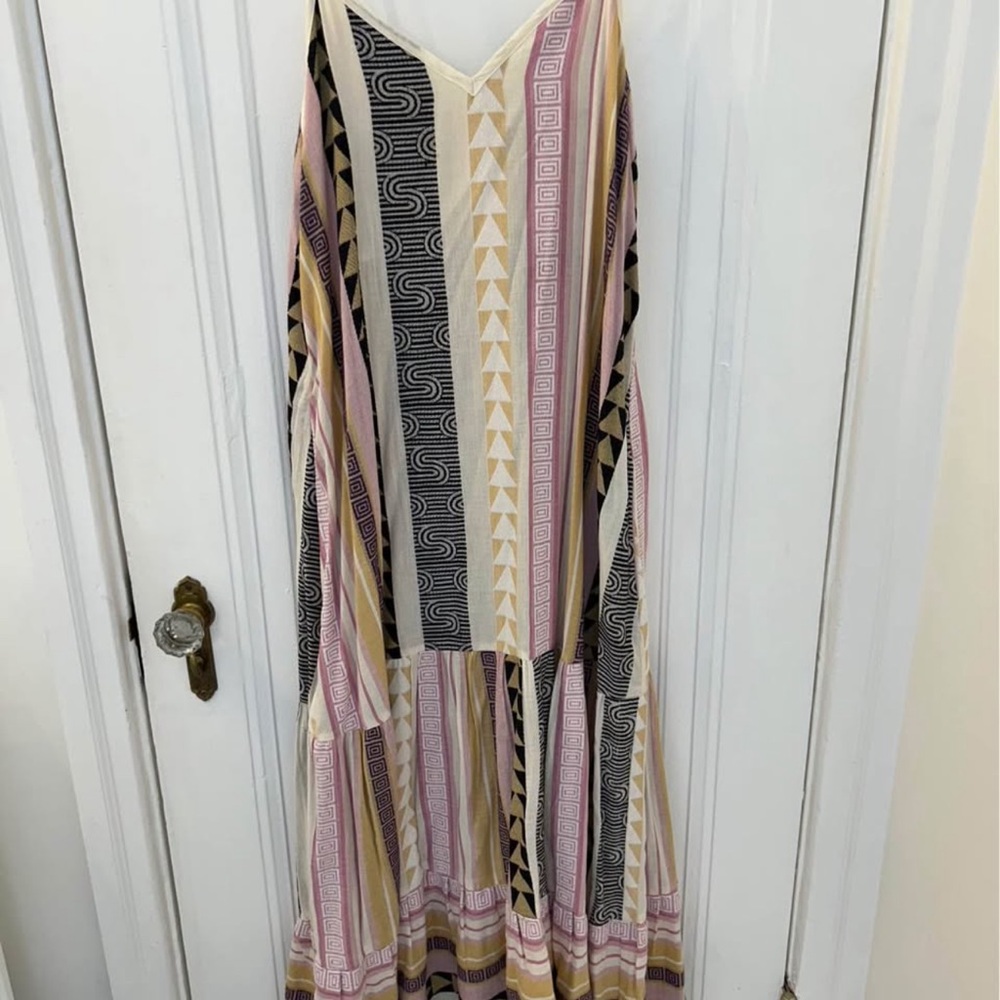 Elan Pink and Cream Geometric Maxi Dress